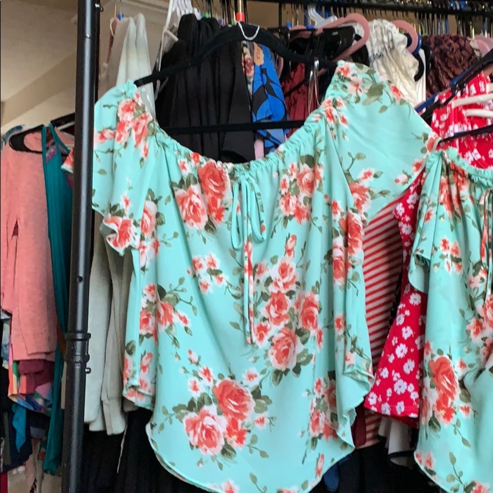 Floral and teal top